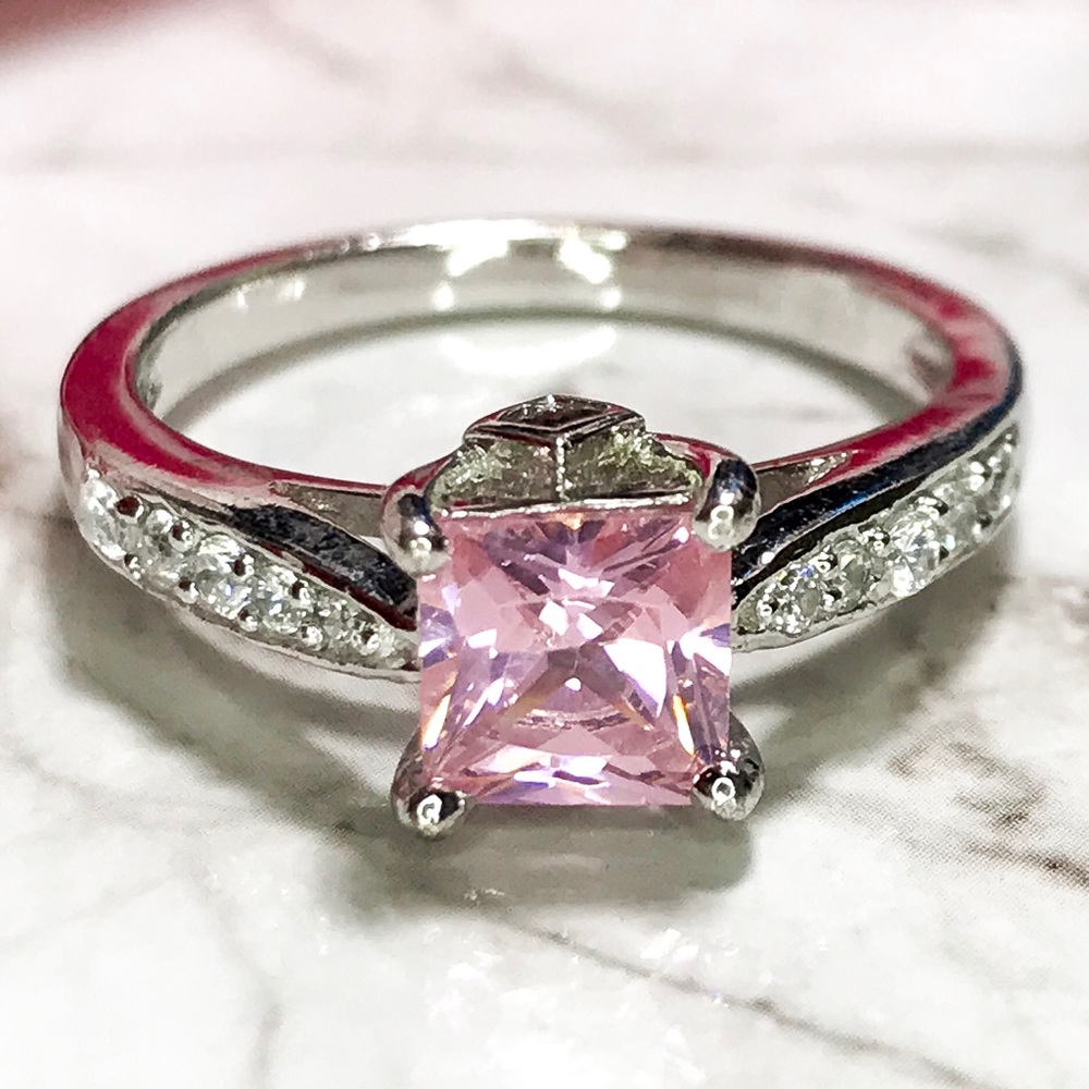 Sterling Silver Light Pink Square Ring
